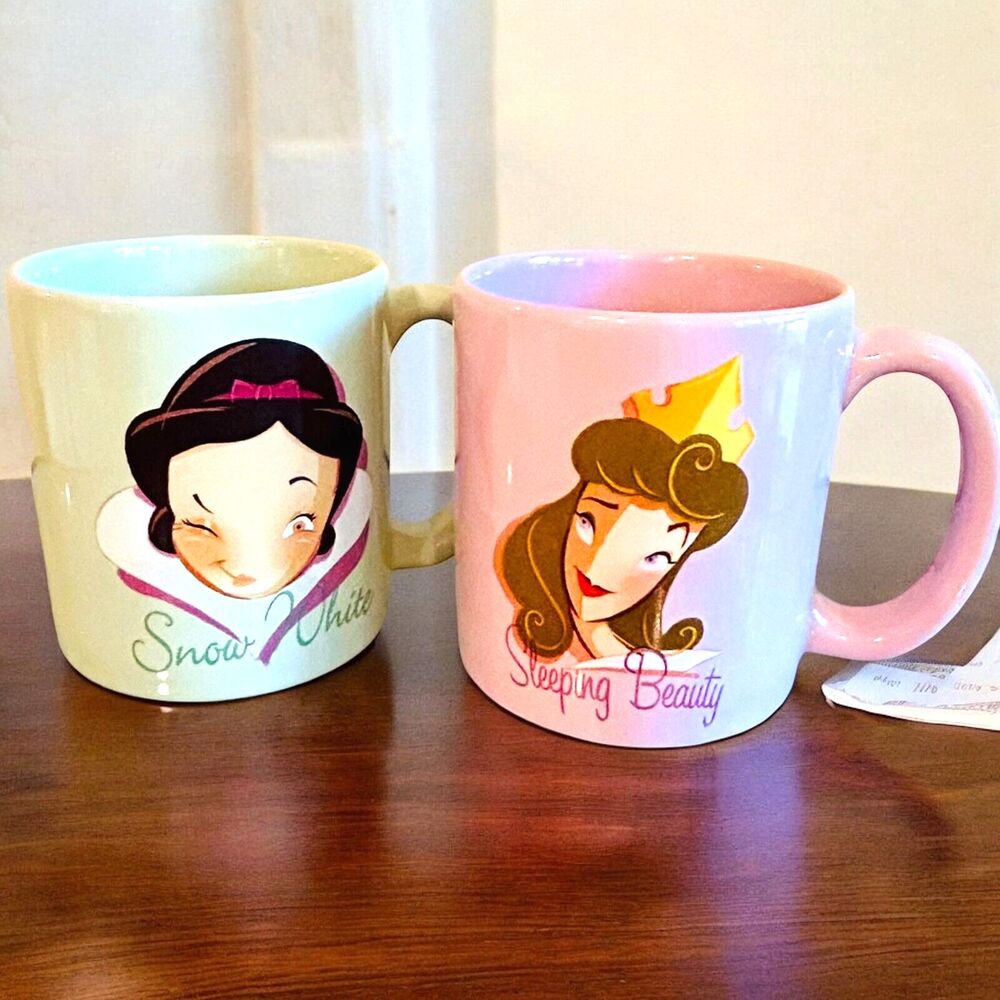 Disney Princess Coffee Mugs Set of 2 Sleeping Beauty Aurora Snow White Sassy